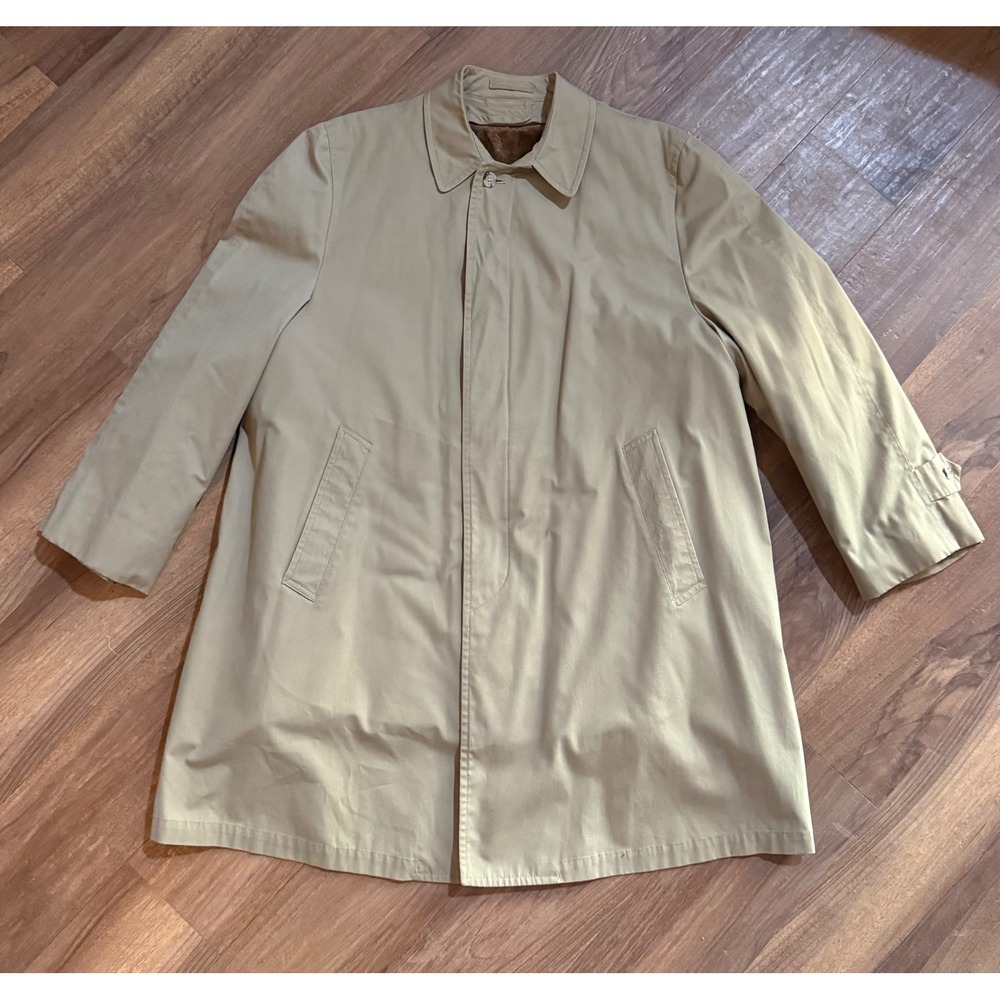 Vintage‎ London Fog Maincoats Khaki Trench Coat Zip Out Faux Fur Liner 42 Short